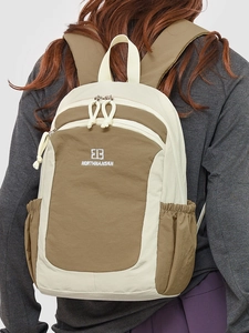 Outdoor Oxford cloth backpack with khaki color blocking and embroidered details