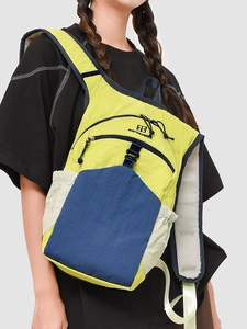 Large capacity outdoor backpack in neon green and navy blue with ergonomic mesh straps