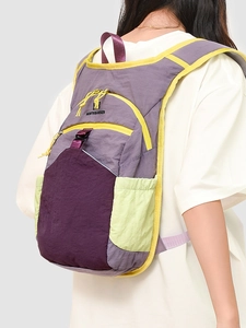 Large capacity outdoor travel backpack with purple and neon green contrast design