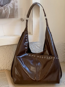 Sac Cabas Femme Minimaliste Urbain Grande Capacité Sac à Épaule Avec Oeillets Métalliques Finition Brillante Mode Banlieue