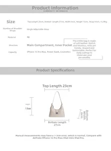 Beige PU leather tote dimensions chart showing bag size and adjustable strap length