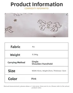 Detail view of pink PU tote bag showing material texture and size specifications