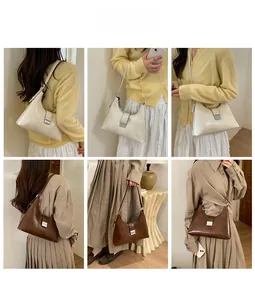 Detailed look at retro half-moon hobo bag with square metal buckle and adjustable strap