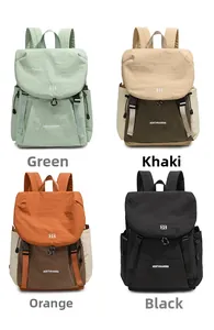 Lightweight nylon backpacks in green, khaki, orange, and black color options