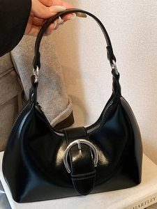 Sac Sous le Bras Mode Femme Grande Capacité Cuir PU Brillant Sac Hobo Avec Boucle en Métal Argenté Sac à Épaule Simple