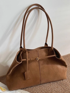 Sac Fourre-tout Rétro Grande Capacité PU Texture Suède pour Femmes Sac à Bandoulière Casual Couleur Unie Boucle Magnétique