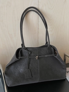 Grand sac cabas vintage gris foncé en cuir avec bandoulières et boucle décorative