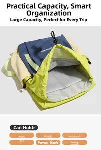 Internal view of the drawstring backpack showing multi-functional compartments and storage