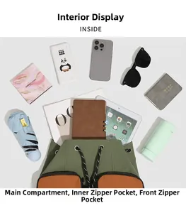 Top view of large capacity waterproof backpack showing organized internal storage space