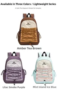 Three-color nylon backpacks set with drawstring front pocket for hiking and outdoor travel