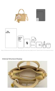 Dettaglio dell'interno della borsa in pelle beige con zip e ciondolo a forma di orsetto