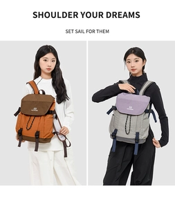 Détails des options de couleurs marron-orange et gris-violet pour les sacs à dos