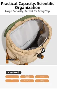 Détail de l'intérieur du sac à dos grande capacité avec compartiments de rangement