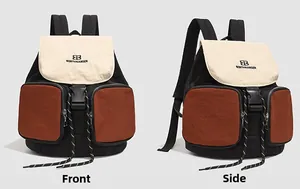 Front and side view of waterproof contrast color backpack with large front pockets