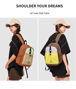 Detail of color-block high-density nylon backpacks for students and outdoor leisure use