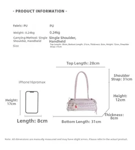 Tableau des tailles détaillé pour le sac d'épaule en PU violet avec dimensions exactes