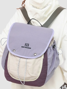 Retro multi-color patchwork backpack with large capacity and Japanese workwear style