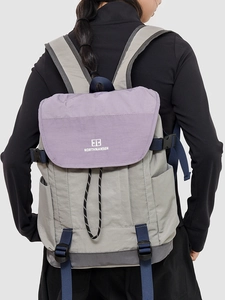 Sac à dos femme en nylon gris clair et lilas à grande capacité avec logo de la marque