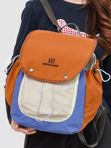 Retro multi-color block nylon backpack for school with large capacity and buckle closure