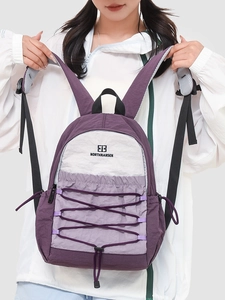Minimalist purple and beige outdoor backpack with elastic drawstring for women