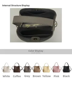 Internal compartment with zipper and color display of textured leather bucket bags
