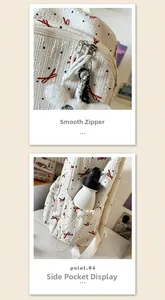 Detail of white waffle texture backpack with smooth zipper and side storage pocket