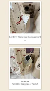 Detail of reinforced triangle straps and hidden back zipper pocket on the beige backpack