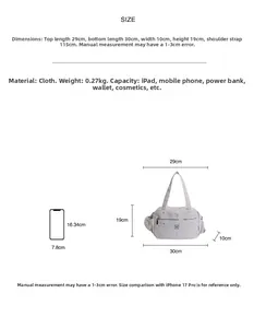 Detailed size chart for star pattern crossbody bag with dimensions and capacity info