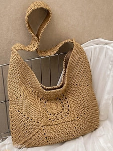 Handcrafted floral crochet tote bag with inner lining for summer beach vacation