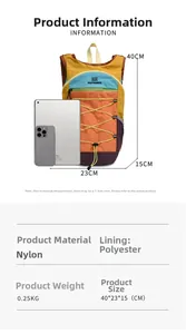 Outdoor sports backpack with color-blocking design and dimensions 40x23x15 cm