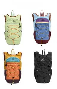 Detailed grid of four lightweight outdoor backpacks in green, blue, orange, and black colors