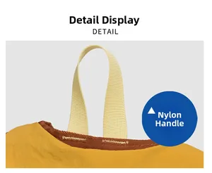 Close-up of durable nylon top handle and reinforced stitching on the yellow travel backpack