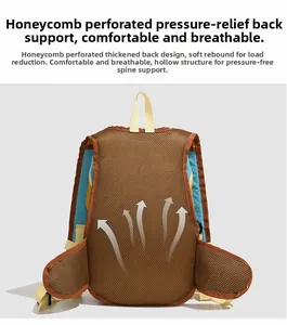 Detailed back view of backpack featuring breathable honeycomb mesh and padded straps