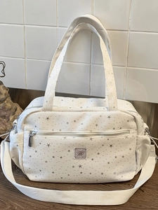 Women Fashion Star Pattern Tote Bag Large Capacity Fabric Shoulder Bag Versatile Daily Commute Handbag With Bow Decor