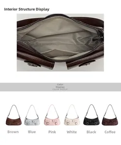 Vista dettagliata della borsa a tracolla alla moda con scomparti e sei colori diversi