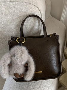 Vintage PU Leather Small Square Crossbody Bag For Women Urban Minimalist Handbag With Plush Rabbit Pendant Adjustable Shoulder Strap