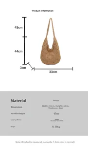 Detailed dimensions of the hand-woven brown tote bag with shoulder strap measurements