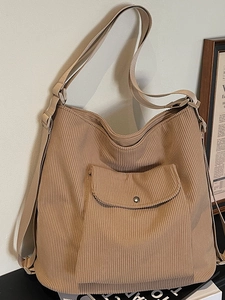 Corduroy Tote Bag For Women Large Capacity Shoulder Bag With Front Pocket Adjustable Strap Casual Urban Minimalist Bag