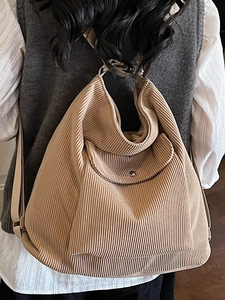 Chic khaki corduroy tote bag with large capacity and shoulder strap for daily use