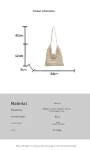 Detailed size specifications for the woven tote bag showing 34cm width and 42cm height
