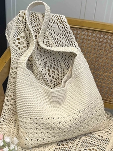 Women's Bohemian Straw Woven Tote Bag Large Capacity Hollow Out Crochet Shoulder Bag Casual Summer Beach Handbag