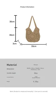 Spécifications de taille du sac fourre-tout en coton tissé avec dimensions et poids