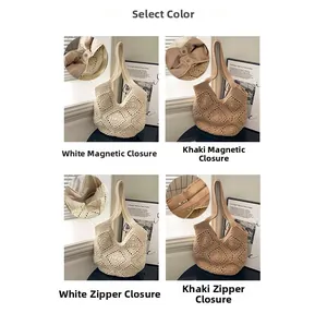 Détail du sac à bandoulière en coton tissé en blanc et kaki avec fermoirs magnétiques