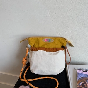 Women's Color Block Canvas Crossbody Bag Casual Outdoor Bucket Bag With Adjustable Rope Strap Zipper Closure Travel Shoulder Bag