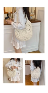 Détails d'un sac à bandoulière en coton crème tissé à la main avec motifs de fleurs au crochet