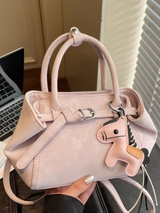 Women's PU Leather Bucket Bag Minimalist Shoulder Crossbody Bag With Horse Charm Fashion Commute Handbag For Ladies