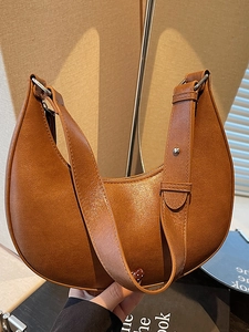 Women Fashion PU Leather Underarm Bag Half Moon Hobo Bag Minimalist Solid Color Shoulder Bag With Silver Hardware For Daily