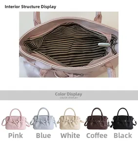 Internal view with striped lining and color options for women's crossbody bucket bag