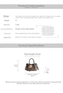Dimensions détaillées du sac seau taupe avec marquages de taille et structure interne