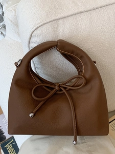 Women PU Leather Bucket Bag With Bowknot Decor Casual Shoulder Crossbody Bag Soft Texture Chic Handbag Urban Style